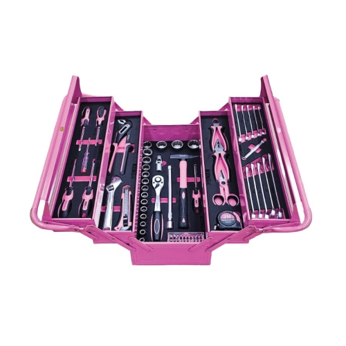KENGIRL 77 PIECE 5-TRAY CANTILEVER METAL TOOL SET - BLACK & PINK